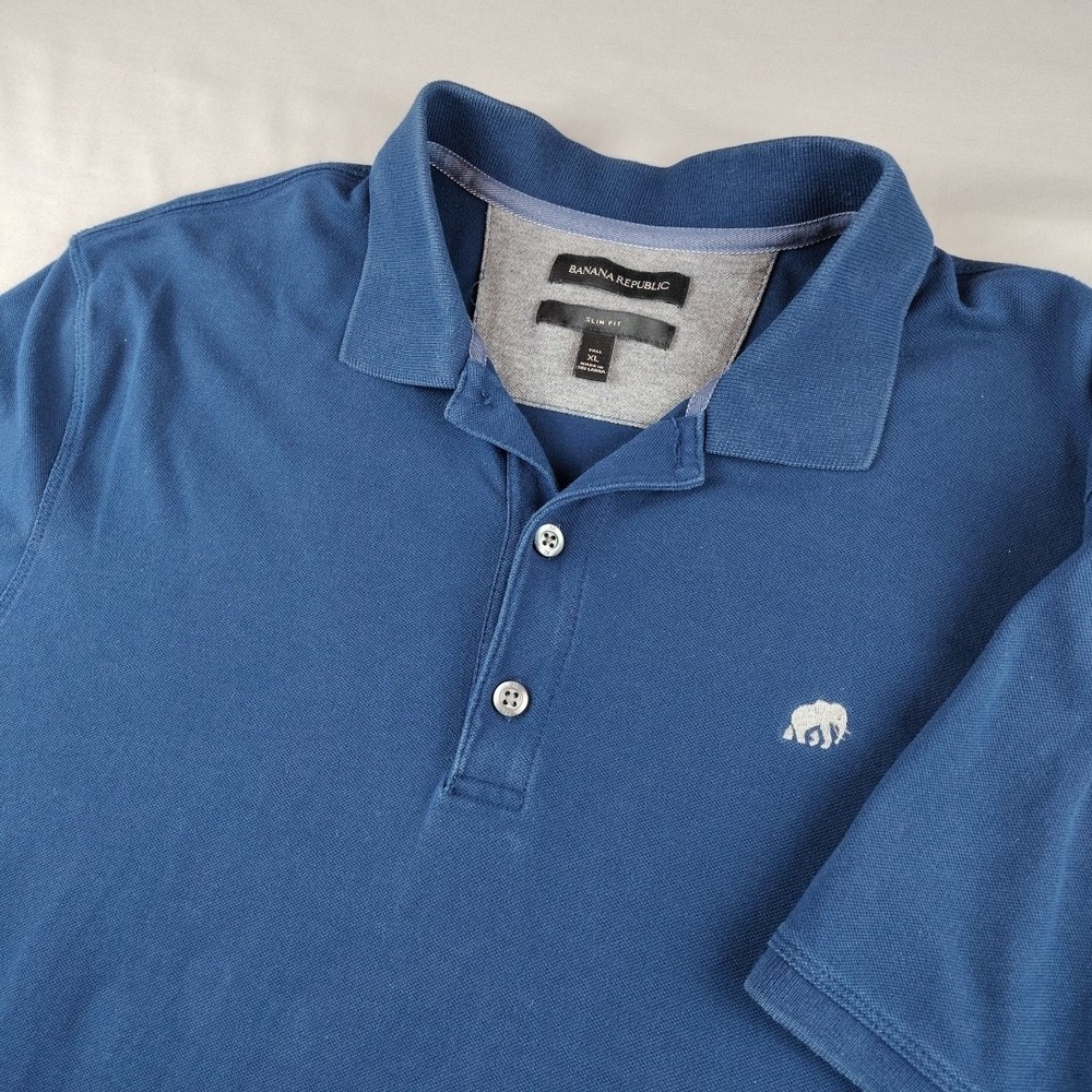 Banana Republic Vintage Style Polo Shirt Mens XL Slim Tall Blue Short Sleeve